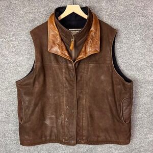Lone Pine Traveler Leather Vest Mens 52 Brown American Made Full Zip Snap Front